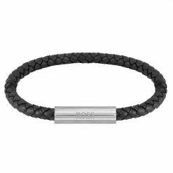 Boss Lederarmband »BRAIDED LEATHER, 1580151, 1580152, 1580153« Schwarz-braun, Edelstahlfarben-schwarz, Gelbgoldfarben-braun